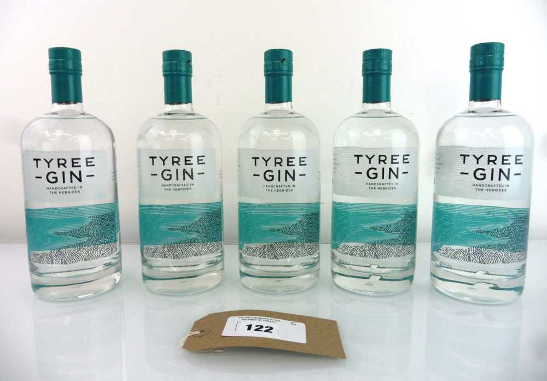 +VAT 5 bottles of Tyree Gin hand crafted in the Hebrides 70cl 40% (Note VAT added to bid price)