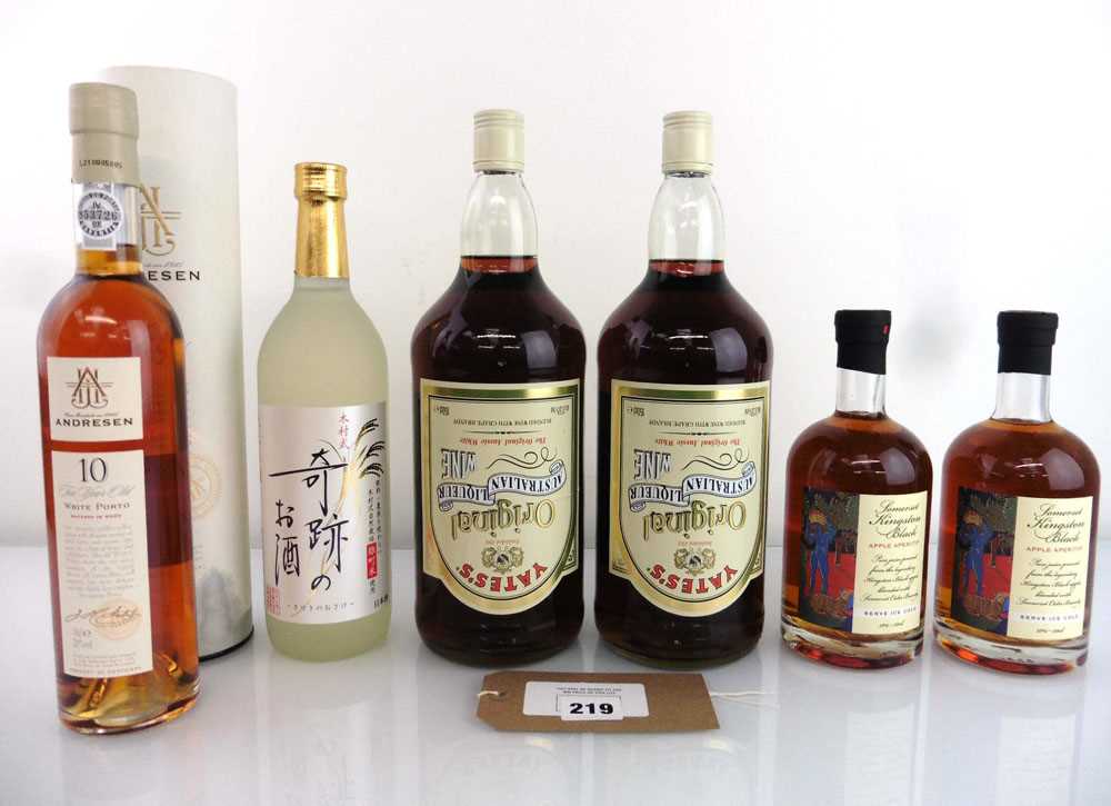 +VAT 6 assorted bottles, 1x Andresen 10 year old White Port 20% 50cl, 1x Kiseki No Osake Junmai