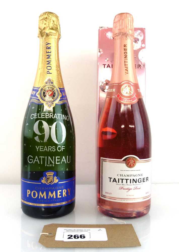 +VAT 2 bottles of Champagne, 1x Taittinger Prestige Rose with box & 1x Pommery Brut Royal with