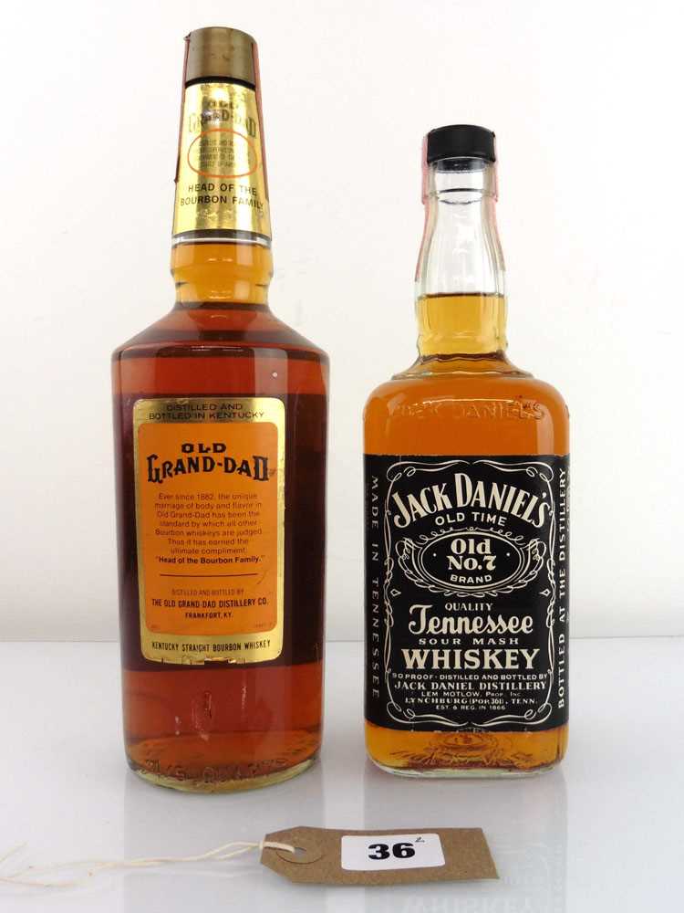 2 old bottles, 1x Old Grandad Kentucky Straight Bourbon Whiskey circa 1970's 26 2/3 fl oz70