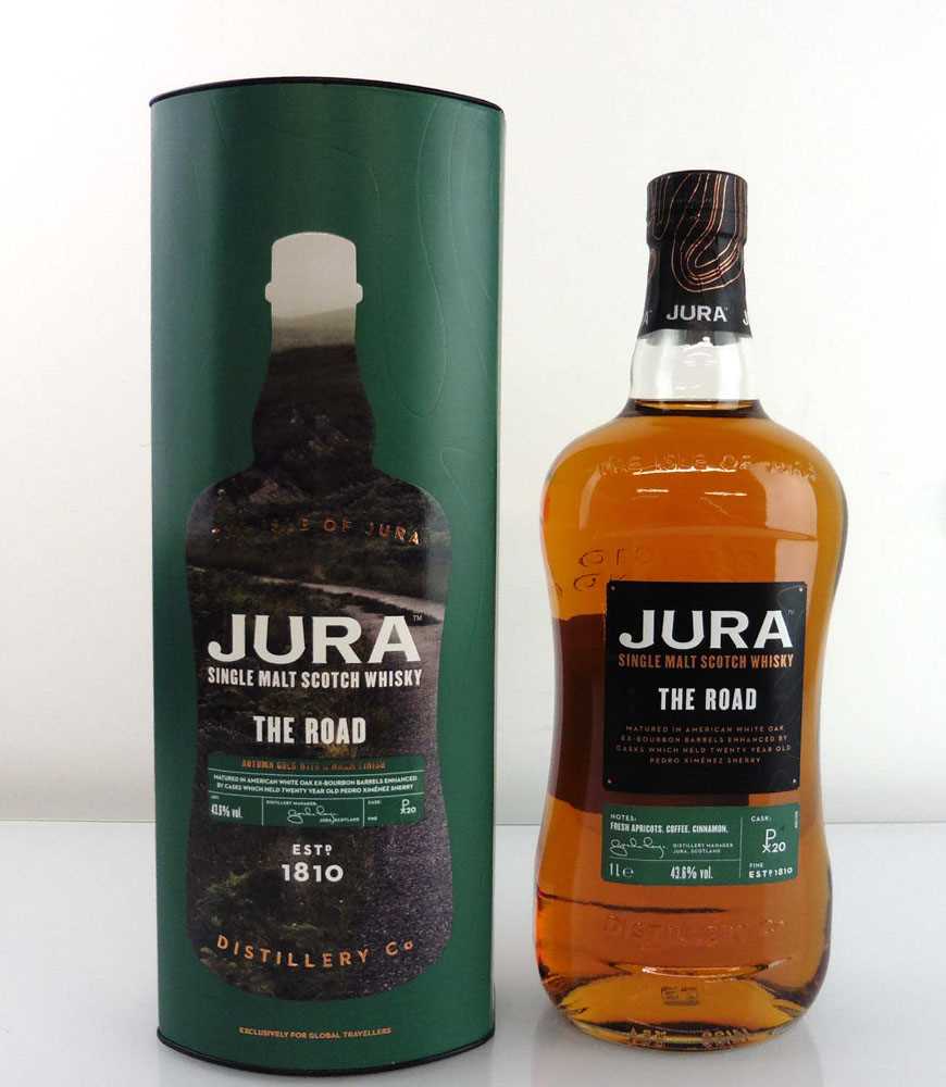 A bottle of Jura The Road Single Malt Scotch Whisky with carton 1 litre 43.6%