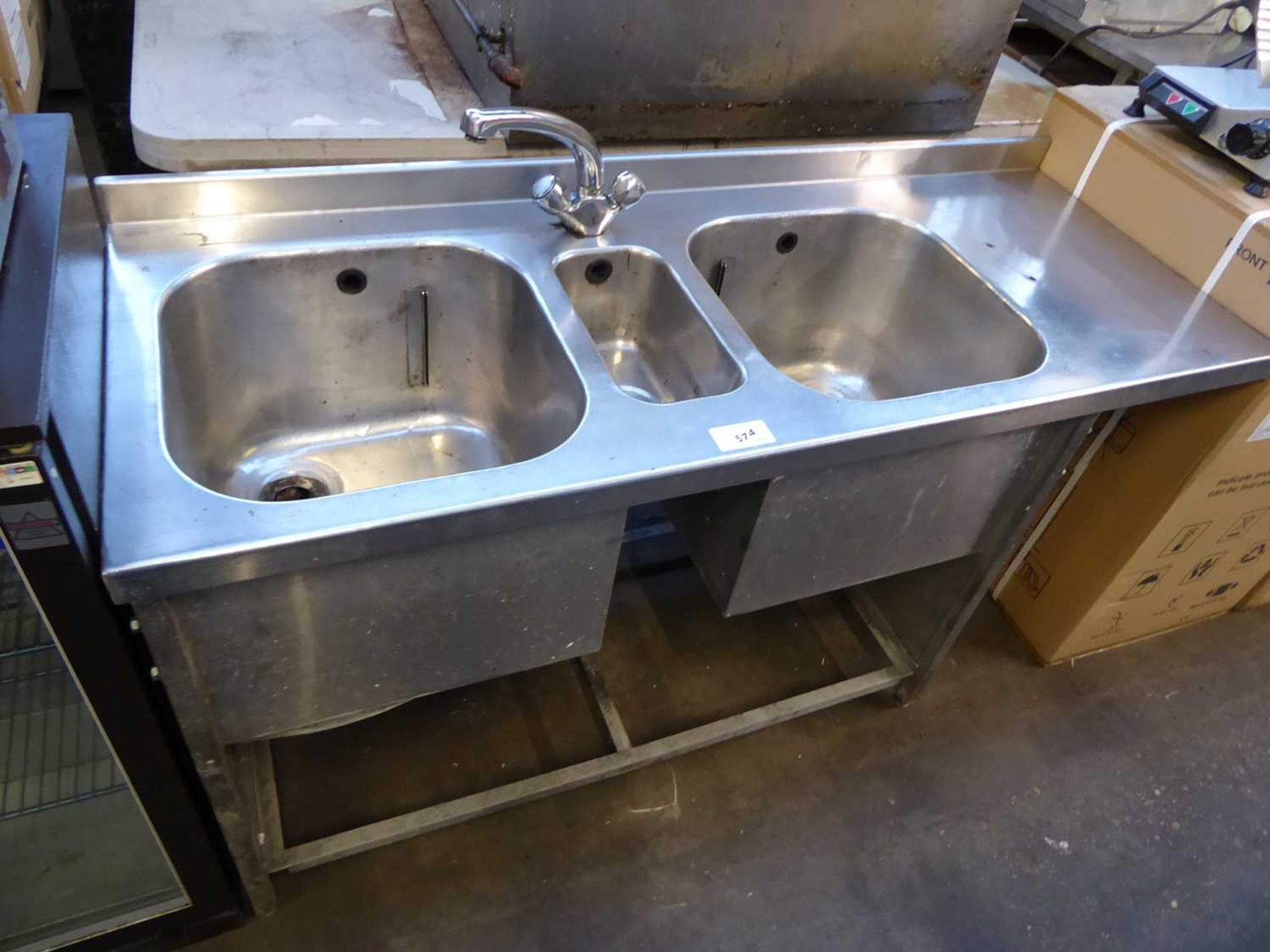 +VAT 144cm stainless steel 2 bowl sink with hand basin and tap set