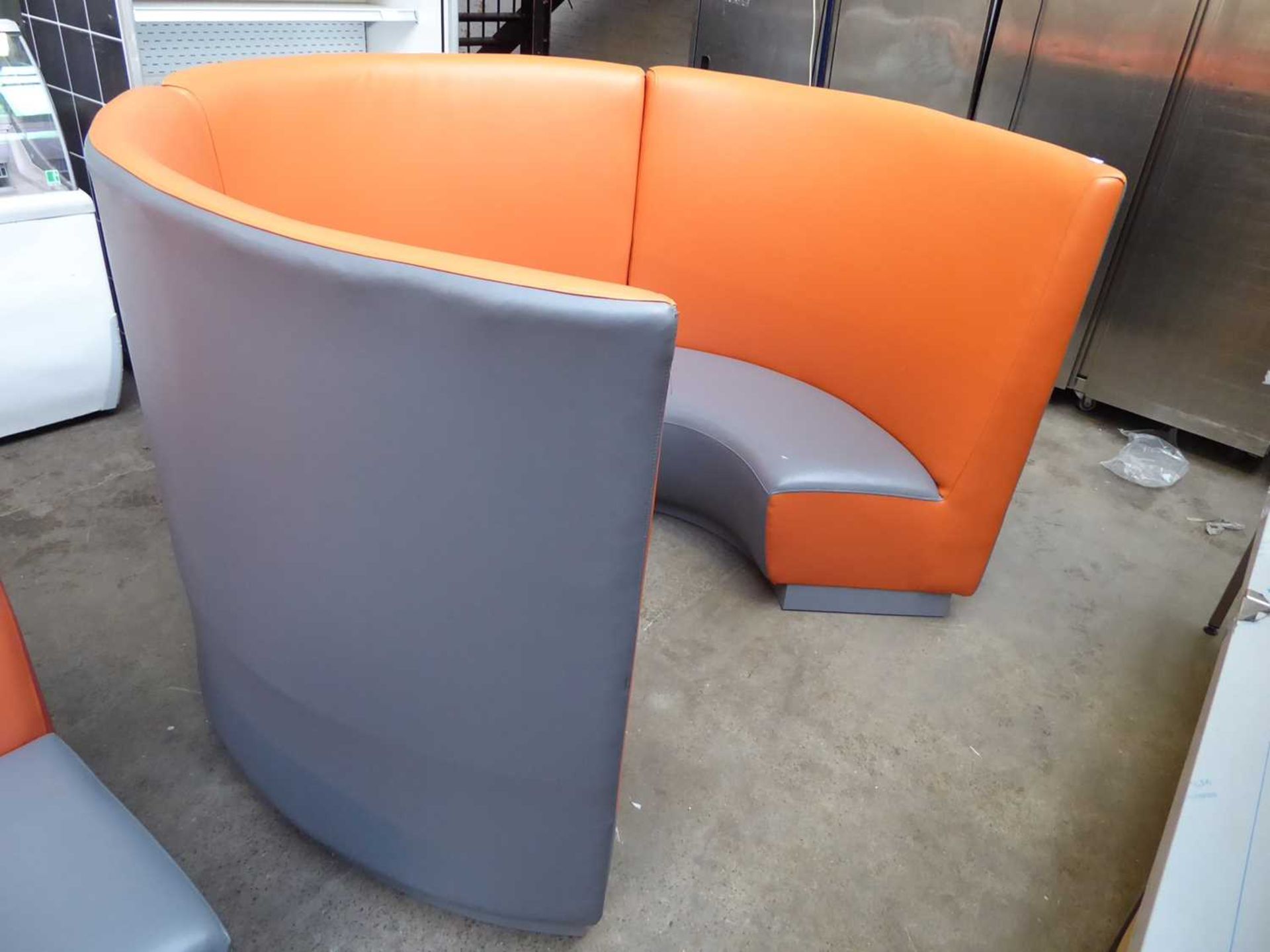 +VAT 3 section 3/4 round orange and grey seating booth