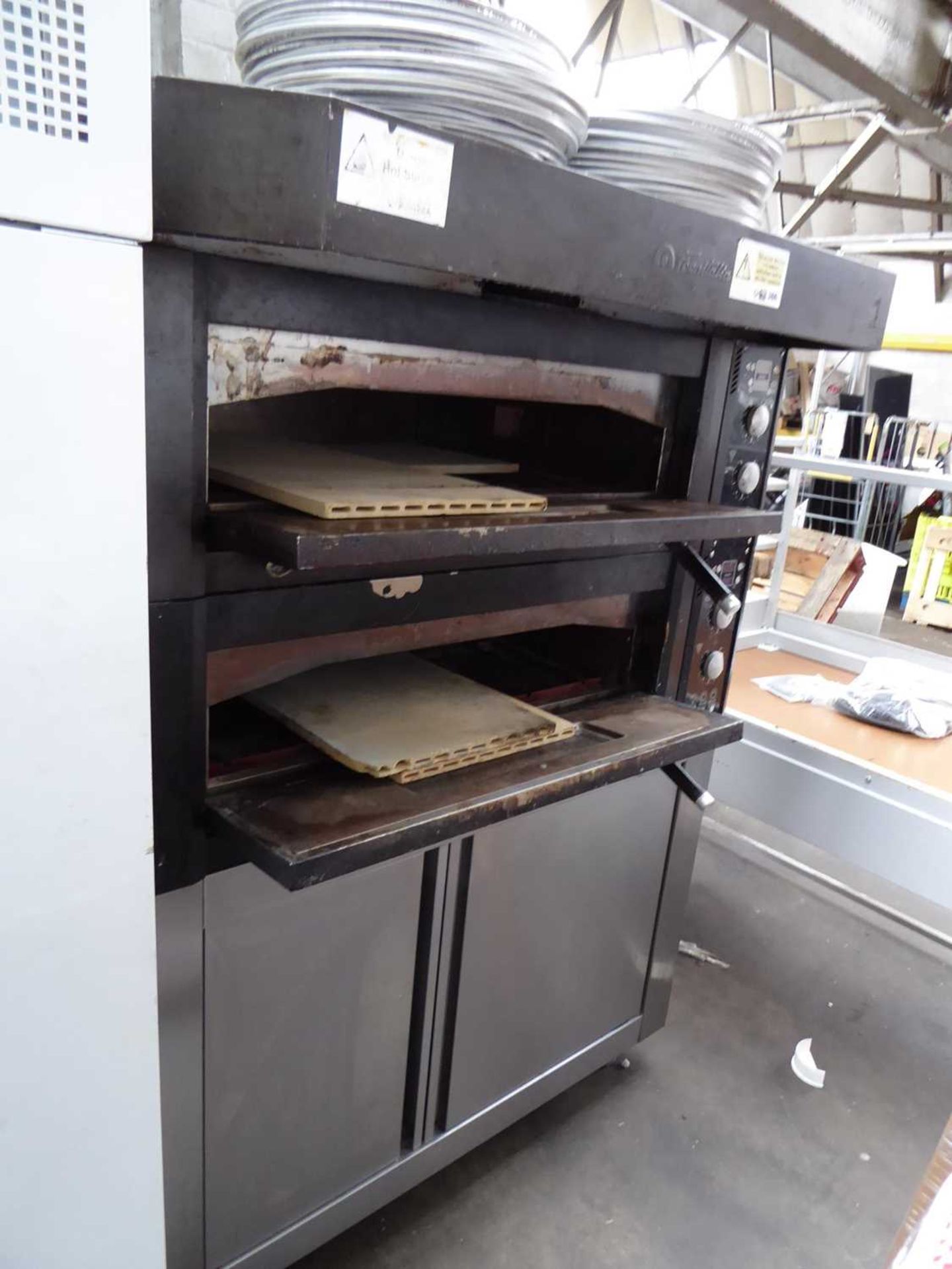 130cm electric FornaItalia twin deck pizza oven on large stand with ambient cabinet, plus quantity