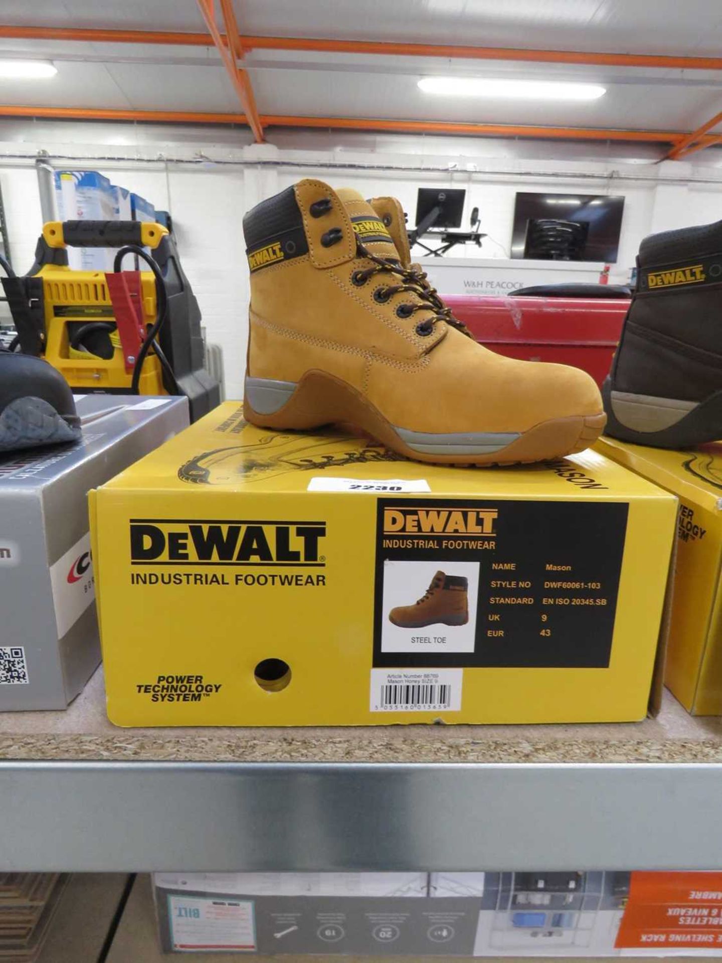 Pair of DeWalt safety boots in tan, size UK 9