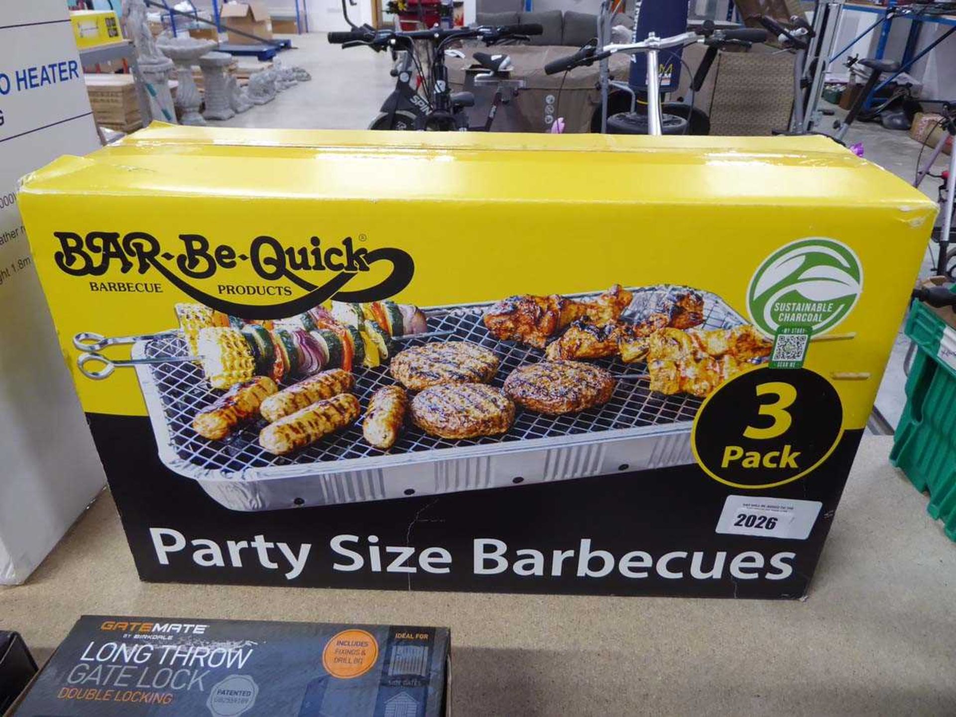 +VAT Box containing 3 party sized disposable BBQs