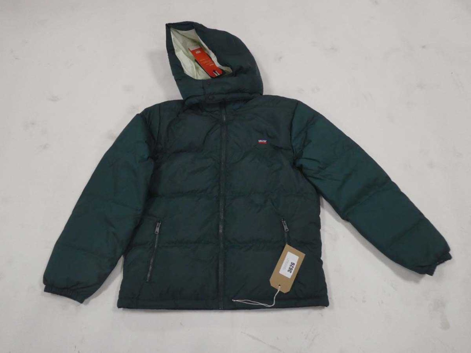 +VAT Levis green hooded feather down jacket, size medium (hanging)