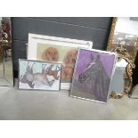 Quantity of pastel horse and dog drawings by Vicky Langford