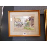 Watercolour of a horse and cart in lane