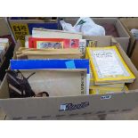 Box containing National Geographic magazines, motorcycle magazines plus ephemera and reference