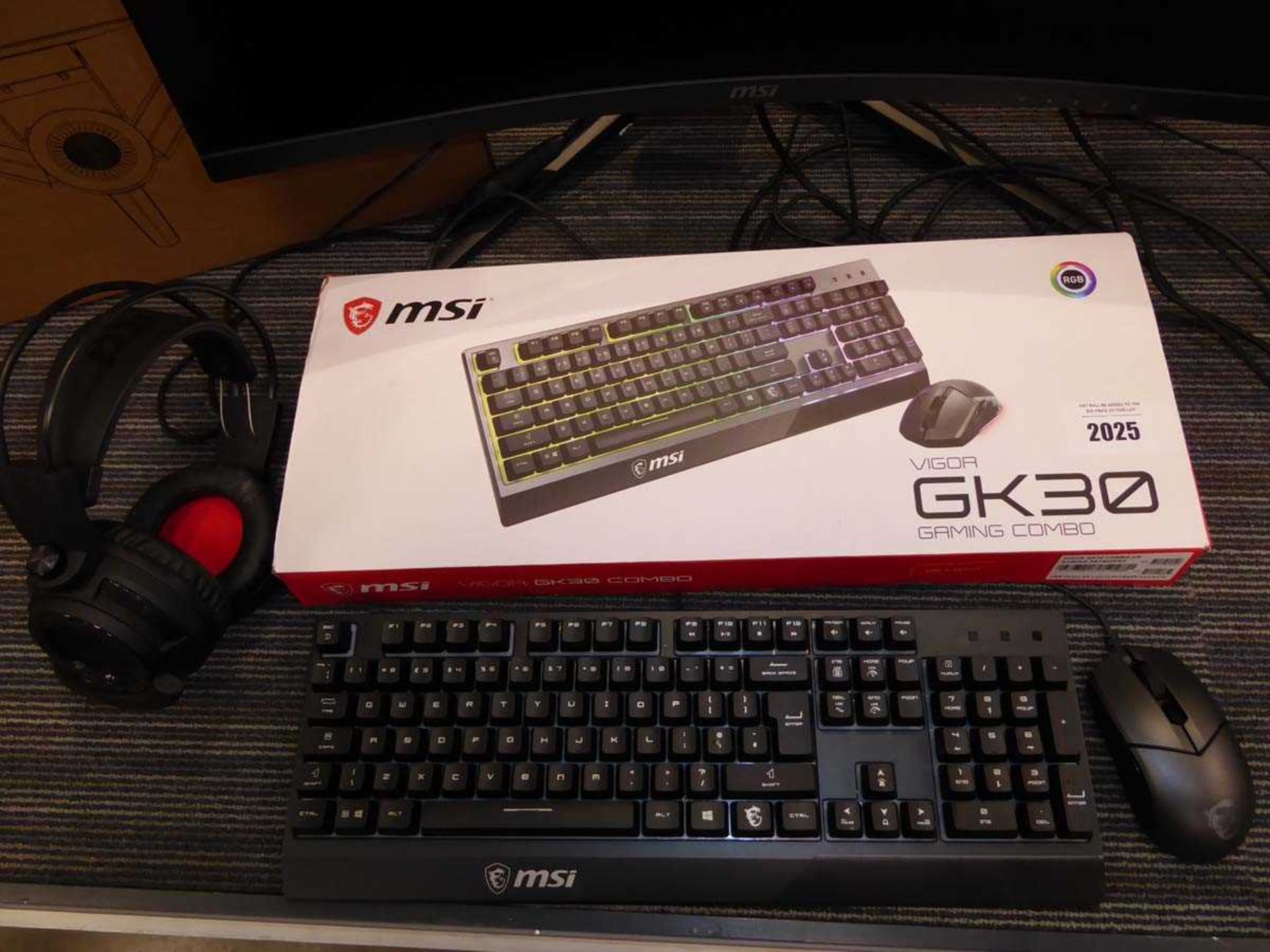 +VAT MSI GK30 gaming keyboard and mouse set together with a MSI PC headset