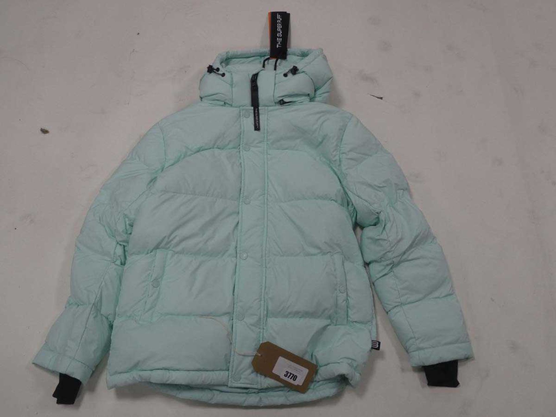 +VAT Super Puff down puffer jacket in cyan green, size small (hanging)