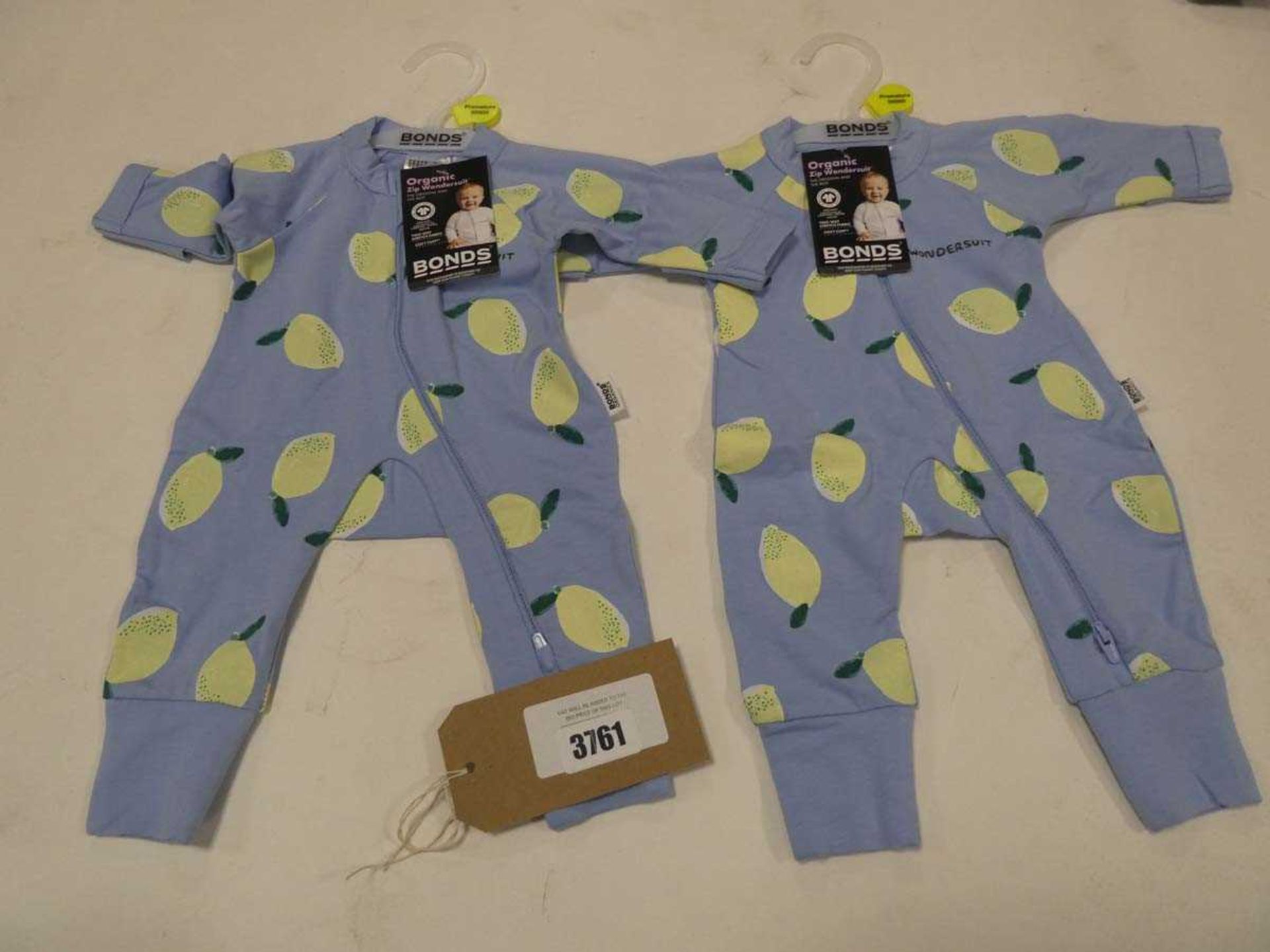 Two Bonds baby wondersuits (premature/newborn) with lemon design