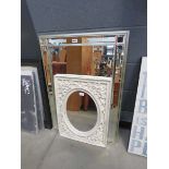 Rectangular bevelled mirror plus a mirror in cream floral frame