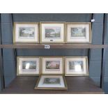 7 framed and glazed coloured engravings of country houses