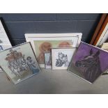 Quantity of pastel horse and dog drawings by Vicky Langford