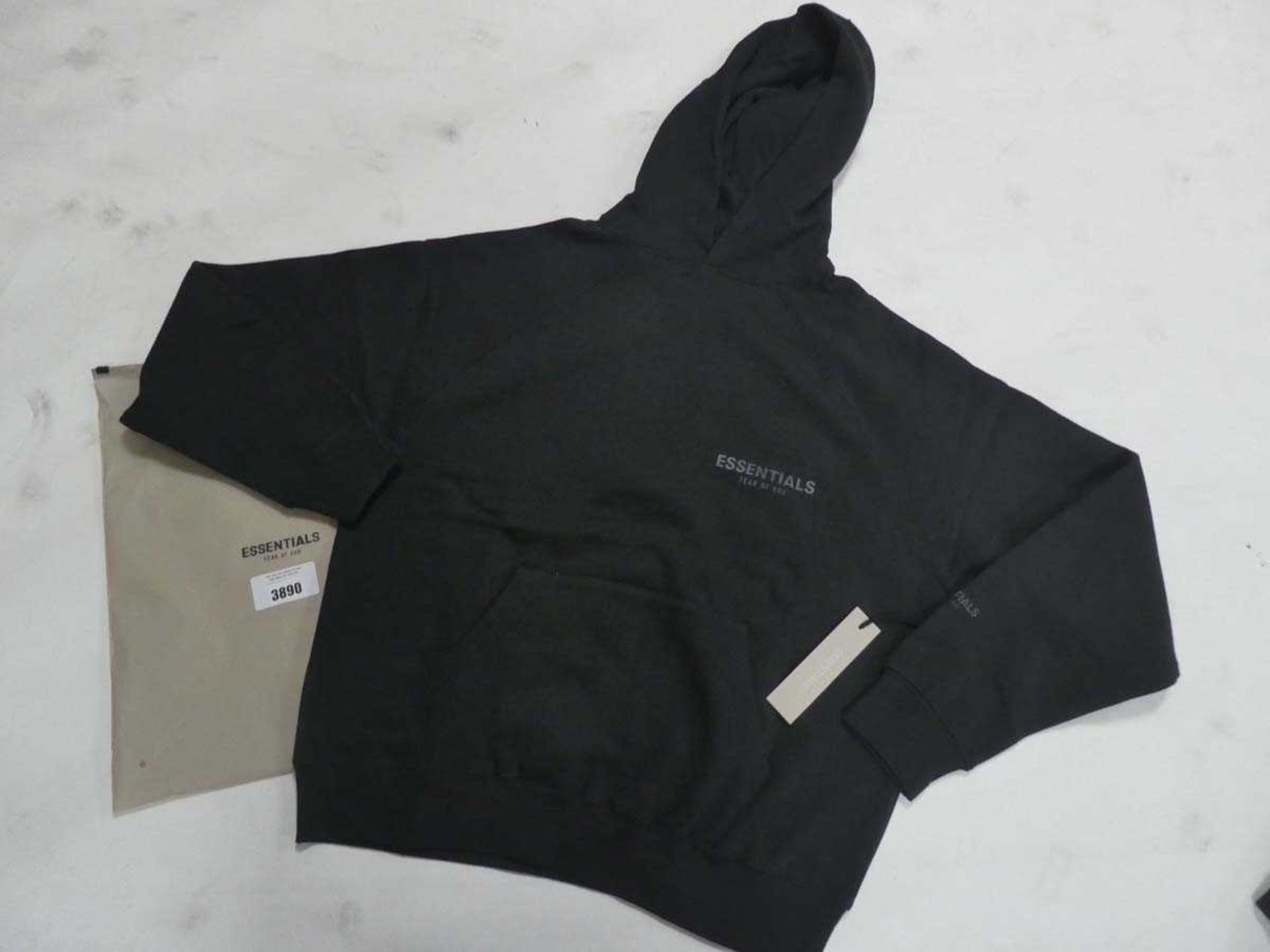 +VAT Essentials Fear of God logo hoodie in black size small (bagged)