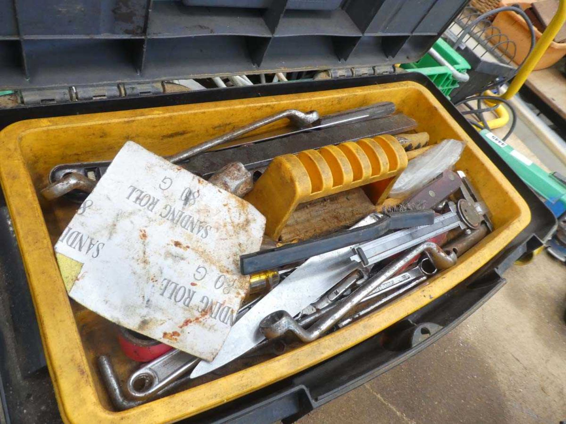 2 crates and toolbox containing clamps, cloggs, tile rippers, extension cables, tools etc - Image 2 of 2