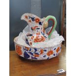 Floral ironstone wash stand jug and bowl