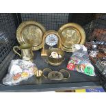 Cage containing a quartz clock, brass plate, badges and an ale mug