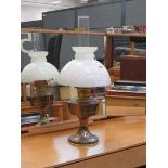 Silver plated oil lamp with glass shade