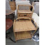 Cane and wicker set of two drawers plus a two tier table