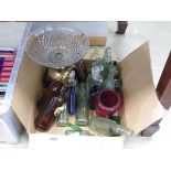 Box containing bottles and a fruit bowl