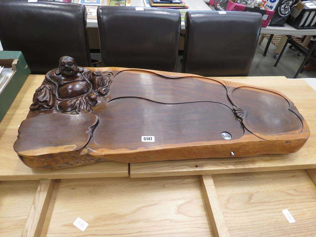 Oriental ceremonial Gongfu tea tray with carved figure of buddha