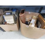 2 boxes containing cameras, travelling typewriter, prints, binoculars, mirror and household goods