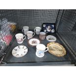 Cage containing a quantity of commemorative ware and other china