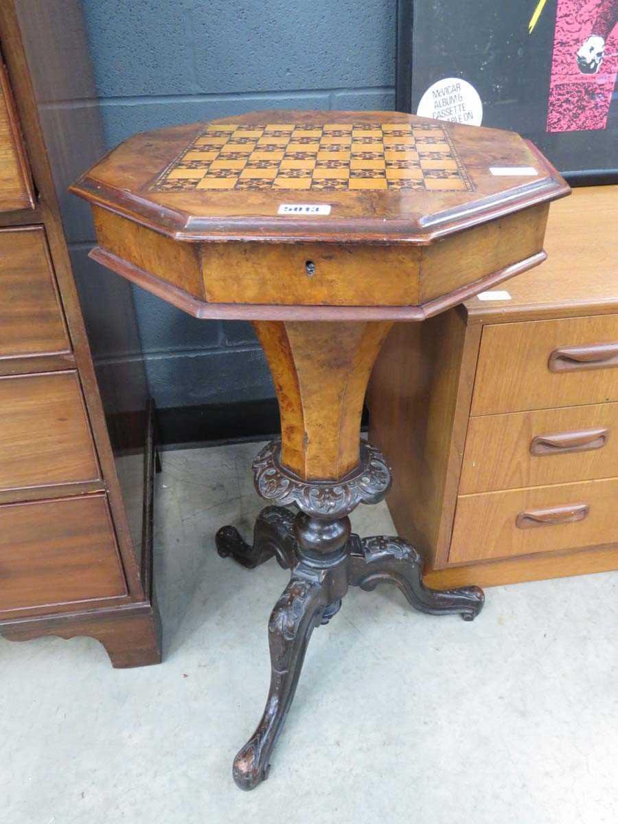 Victorian tripod workbox with chessboard surface