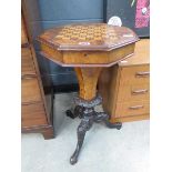 Victorian tripod workbox with chessboard surface