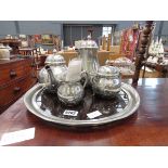 5 piece pewter tea service to include a serving tray