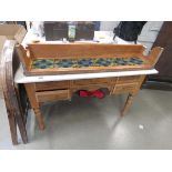 Pine and marble topped washstand with tiled splashback