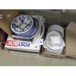 2 x boxes containing Thomas and floral patterned crockery