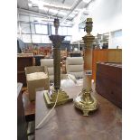 2 brass table lamps with Corinthian and onyx columns