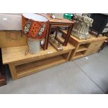 Oak 2 tier coffee table plus a table with drawers and shelf under