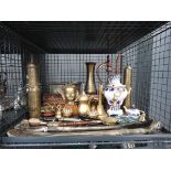 Cage containing ornamental North African knives, carved Egyptian shoe horns, Middle Eastern vessels,