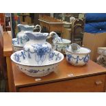 Floral patterned jug and bowl set plus chamber pot and dressing table tidy