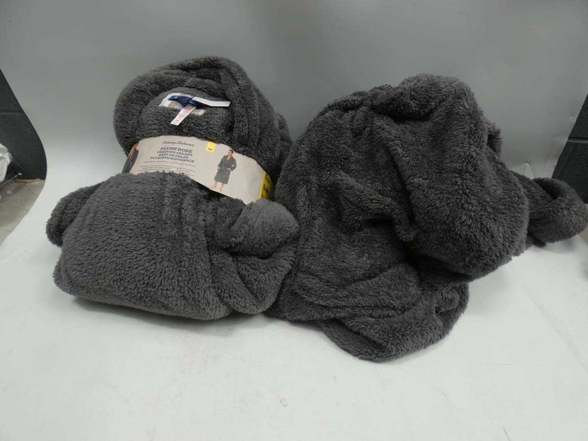 +VAT 2 gents grey plush dressing gowns/robes