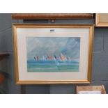 Watercolour yachts at sea