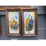 Pair of floral painted glass panels