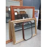 3 bevelled mirrors in pine and gilt frames