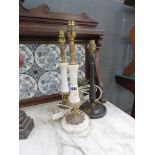 Pair of onyx table lamps plus chinoiserie decorated lamp