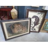 2 wildlife prints - lions and clouded leopard