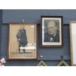 2 Winston Churchill pictures - Feliks Topolski lithopgraph print and Frank O'Salisbury engraving