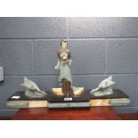 Art Deco style mantle ornament: Lady and Geese