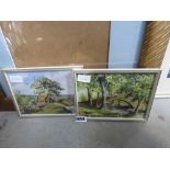 Pair of Marion Parratt oils on card: Country scenes, stream bridge and cottage