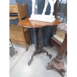 Inlaid walnut trefoil side table