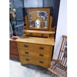 Satinwood dressing unit with 3 drawers, 2 further drawers above and bevelled adjustable mirror